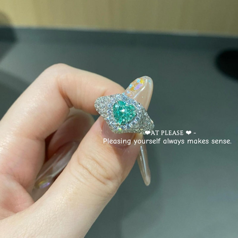 aqua paraiba heart ring color-shifting diamonds