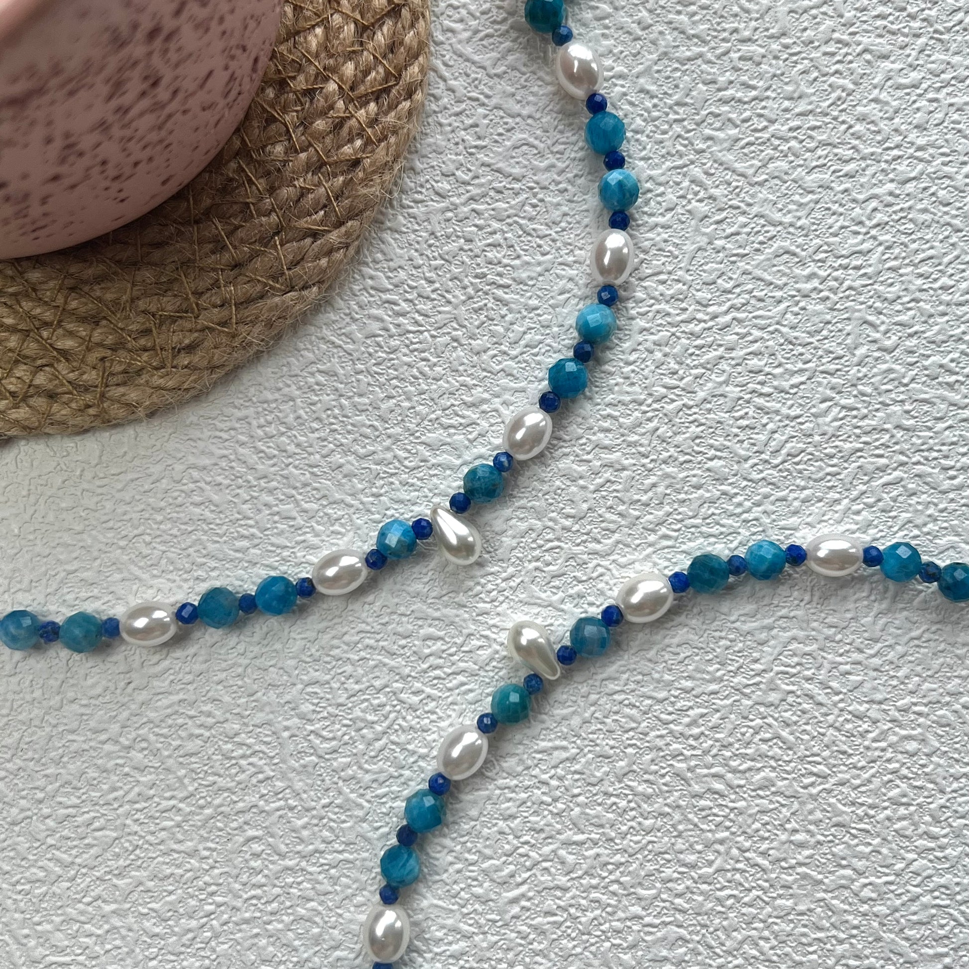Blue Apatite and Pearl Bracelet