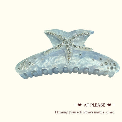 Acetate Starfish Rhinestone Hair Clip with Light-Blue Gradient |Summer Beach Party Accessories