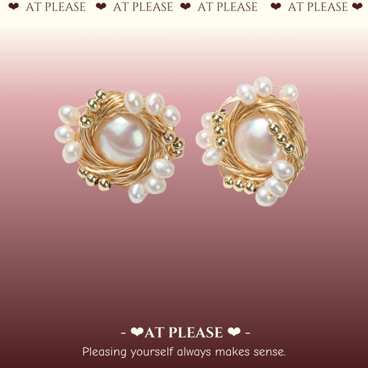 Vintage Hand-Woven Bird's Nest Design Natural Pearl S925 Silver Needle Earrings with 14K Gold-Plated Studs - Elegant and Stylish Earrings
