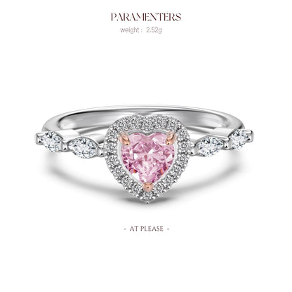 Herzförmiger Ring aus S925 Sterlingsilber mit rosa 8A Zirkonia | Zarter Damenschmuck