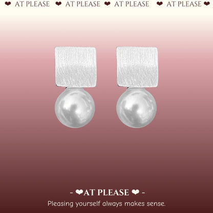 S925 Silver Geometric Square Shell Pearl Drop Earrings - Minimalist French Retro  Style