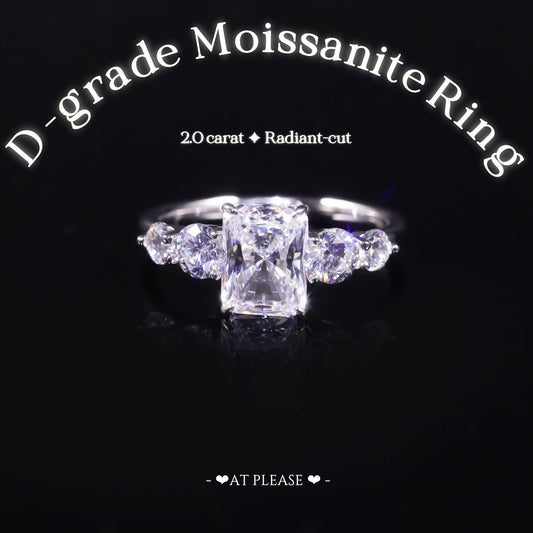 S925 Sterling Silber 2,0 ct. Moissanit Ring | Radiantschliff | Luxusschmuck - Ehering