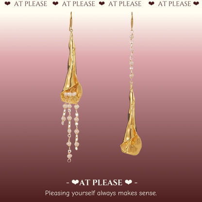 Long Calla Lily Asymmetric Statement Earrings - Luxury Design