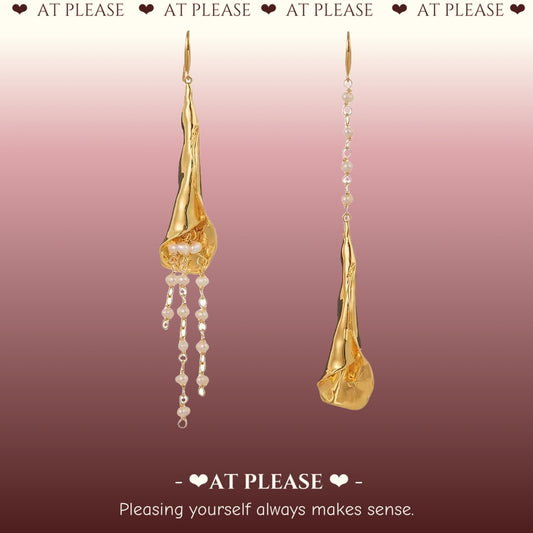 Long Calla Lily Asymmetric Statement Earrings - Luxury Design