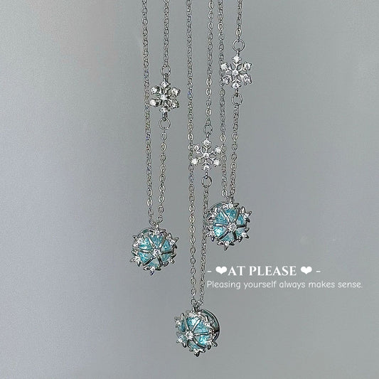 Sapphire Snowflake Necklace - S925 Sterling Silver Collarbone Jewelry