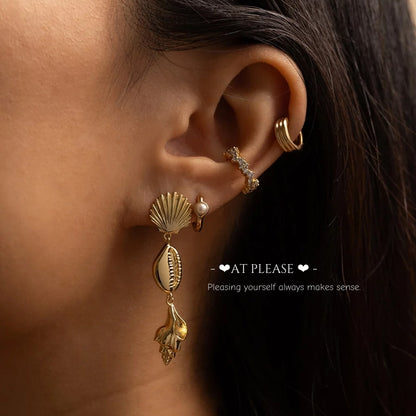 S925 Silver Niche Long Shell Ocean Style Elegant Earrings - Holiday Luxury -18k Gold