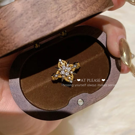 Verflochtener Dornenring aus der Mitte des Jahrhunderts | Diamantbesetztes Starburst-Design