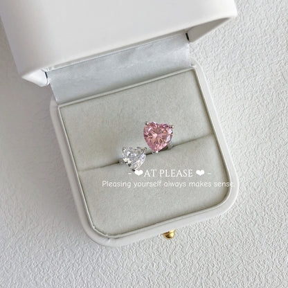 S925 Sterling Silber Rosa Herz Zirkonia Ring | Hochzeitsbankett Nordischer Hit Designer Stil