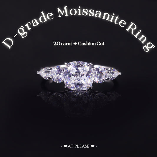 S925 Sterling Silber 2,0 ct. Moissanit Ring | Kissenschliff | Luxusschmuck - Ehering