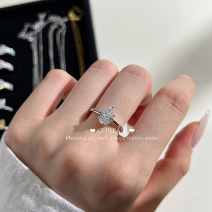 Birnenförmiger Zirkonia-Ring aus 925er Sterlingsilber | Verlobungsring mit Eisschliff-Design, Hochzeitsschmuck