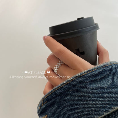 Koreanischer minimalistischer Ring aus 925er Sterlingsilber mit elastischen Perlen | Normecore