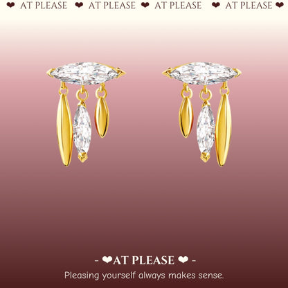 Leaf Tassel Stud Earrings with Cubic Zirconia - Luxury Simple and Versatile