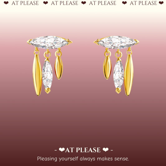 Leaf Tassel Stud Earrings with Cubic Zirconia - Luxury Simple and Versatile