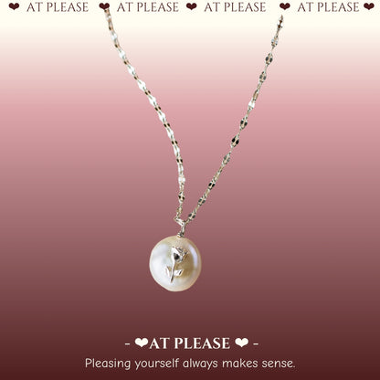 Baroque Pearl Rose Necklace - S925 Sterling Silver Niche Jewelry with Organic Charm
