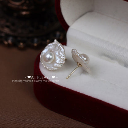 925 Silver Natural Freshwater Pearl Earrings - French Retro Niche Design
