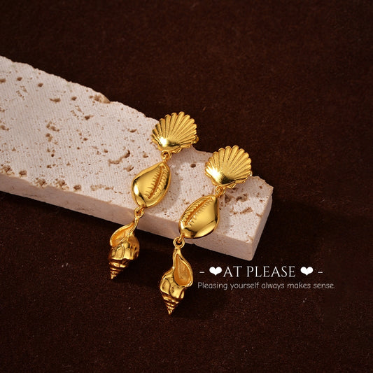 S925 Silver Niche Long Shell Ocean Style Elegant Earrings - Holiday Luxury -18k Gold