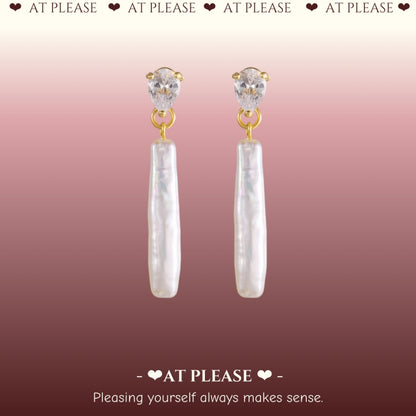 Baroque Small-Silver-Bar Earrings - S925 Silver Pin -Set Zirconia Linear Drop Earrings