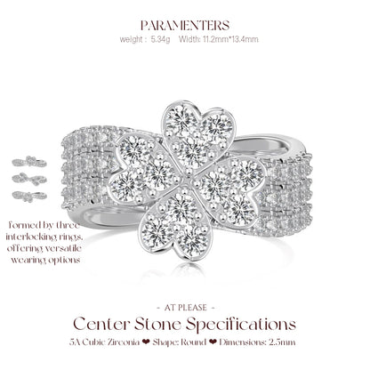 Ring aus 925er Sterlingsilber mit Kleeblatt-Anhänger und Zirkonia | Vielseitiger, stapelbarer Schmuck