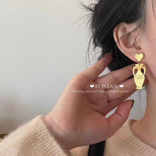 Spanish Vase-shaped Ultra-thin Brushed Gold-plated Dangle Statement Earrings - S925 Pin - Luxury Niche Accessory