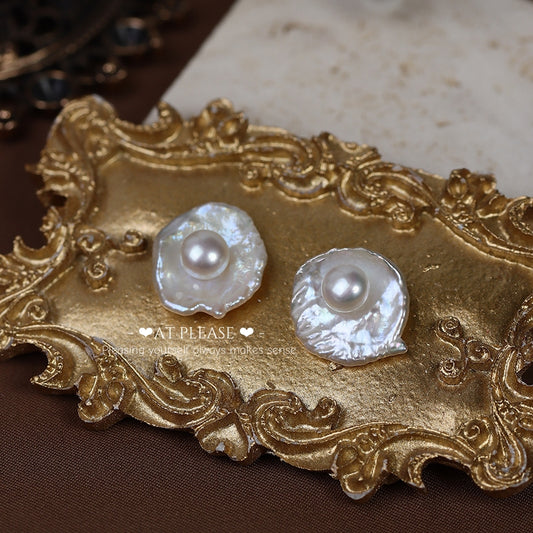 925 Silver Natural Freshwater Pearl Earrings - French Retro Niche Design