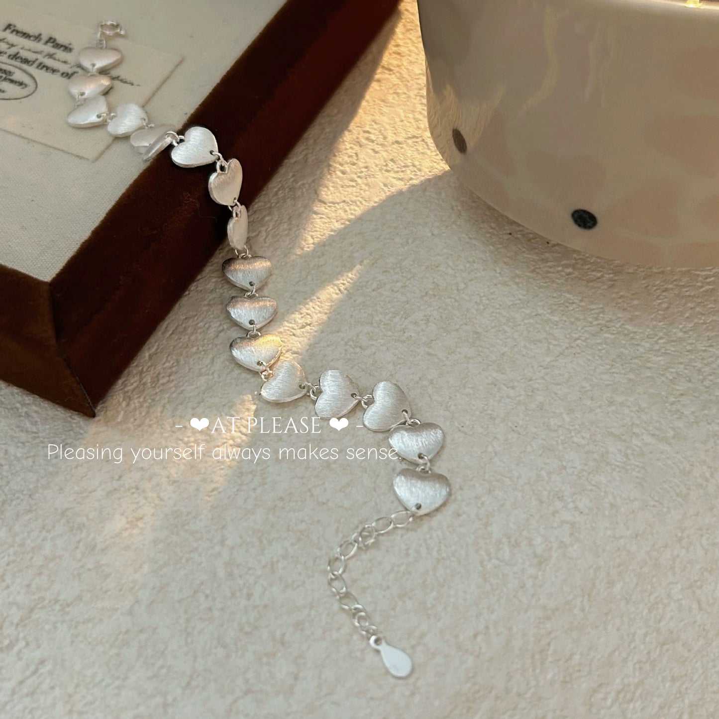 S925 Sterling Silver Brushed Heart Bracelet – Interlinked Elegance