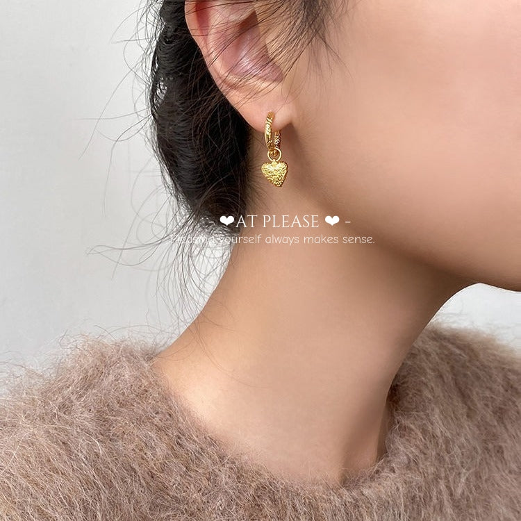 S925 Sterling Silver Tiger's Eye Heart Asymmetric Hoop Earrings - Vintage Elegance