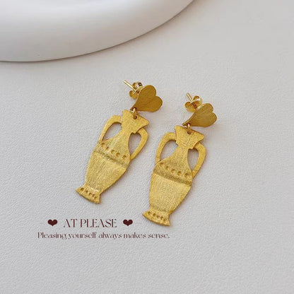 Spanish Vase-shaped Ultra-thin Brushed Gold-plated Dangle Statement Earrings - S925 Pin - Luxury Niche Accessory
