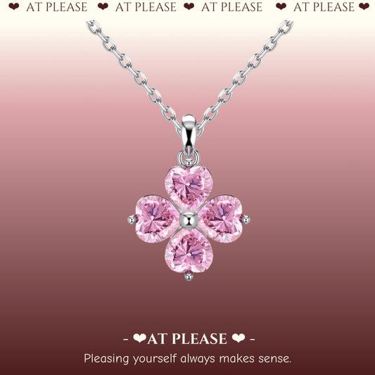 Pink Four-Leaf Clover & Heart Pendant Necklace – S925 Sterling Silver with Zirconia, Minimalist Luxury Jewelry