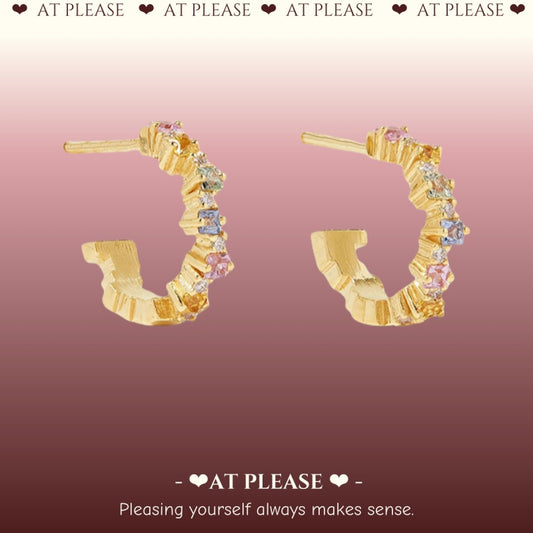 Colorful Dopamine-inspired Rhinestone C-Hoop Earrings - Ins & Personalized Earrings - S925 Gold Plated