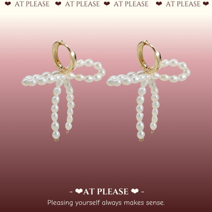 S925 Silver Gold-Plated French Natural Freshwater Pearl Bow Earrings - Luxury Sweet Design