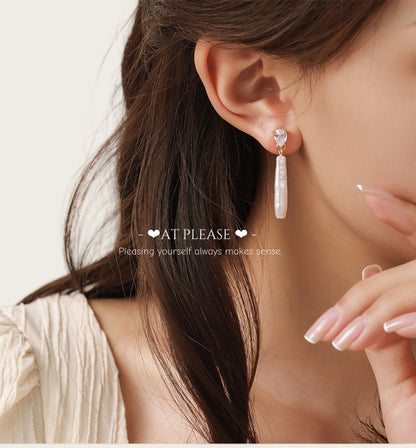 Baroque Small-Silver-Bar Earrings - S925 Silver Pin -Set Zirconia Linear Drop Earrings