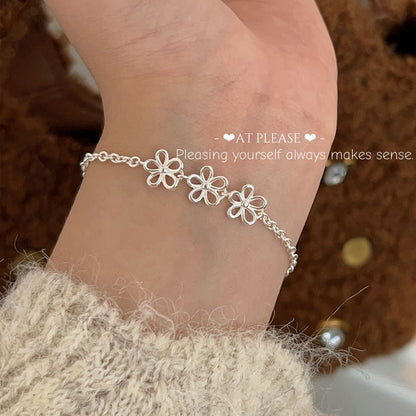 925 Silber Blumen Durchbrochenes Armband – Ätherischer Minimalistischer Charm