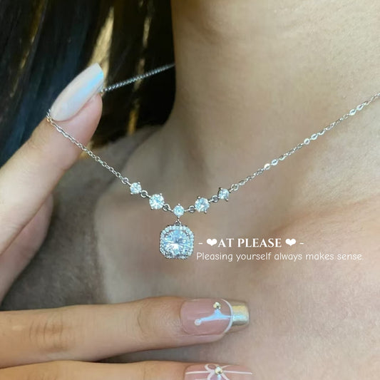 Sparkling Cubic Zirconia S925 Sterling Silver Layering Necklace – Spring Summer Luxury Pendant