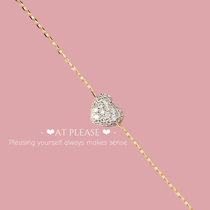 S925 Sterling Silber Volle ZC Mikropflasterfassung Mini Herz Kettenarmband | Stapelbarer Schmuck