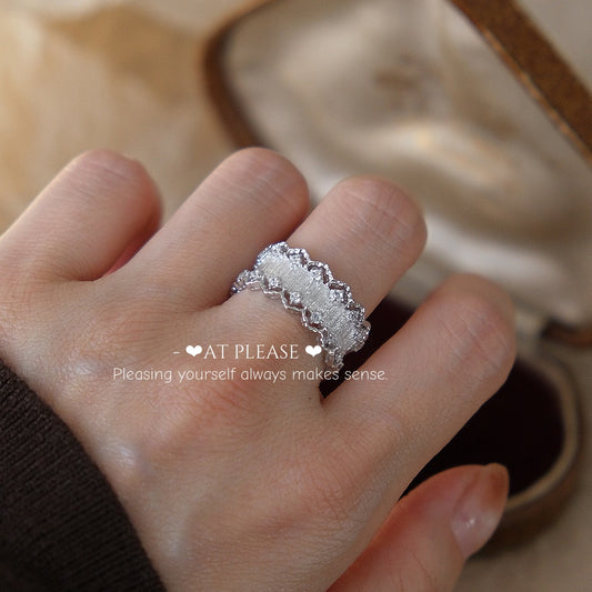 925 Silber Vintage Spitzenring – Mattiertes antikes durchbrochenes Design