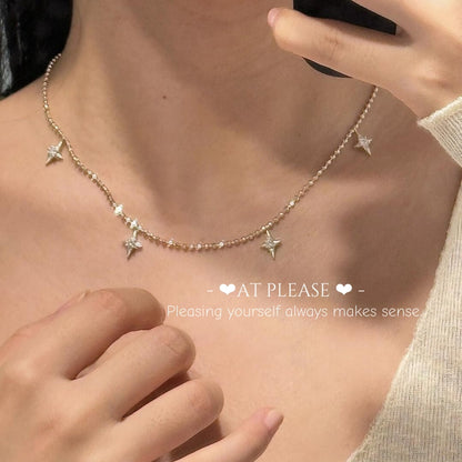 S925 Sterling Silver Shiny Starlight Collarbone Chain Necklace | Minimalist Stacking Jewelry