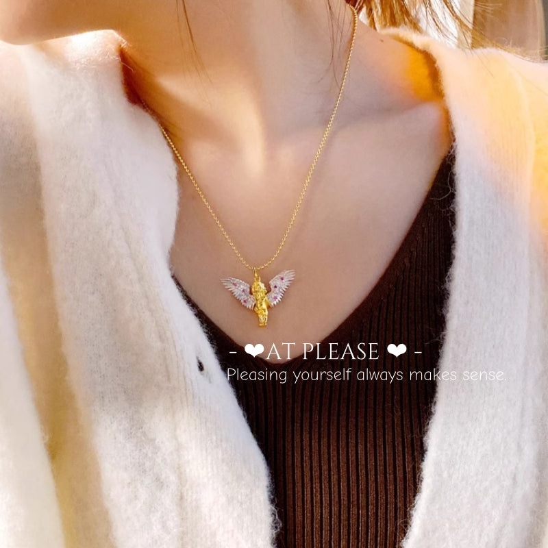 S925 Silver Angel Kiss Necklace | Maillard Vintage Pendant |Symbol of Guardian Love