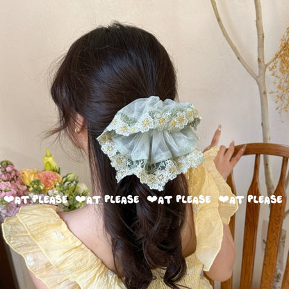 Sage Green Tulle Scrunchie with Lace Trim | Boutique Vintage Country Style
