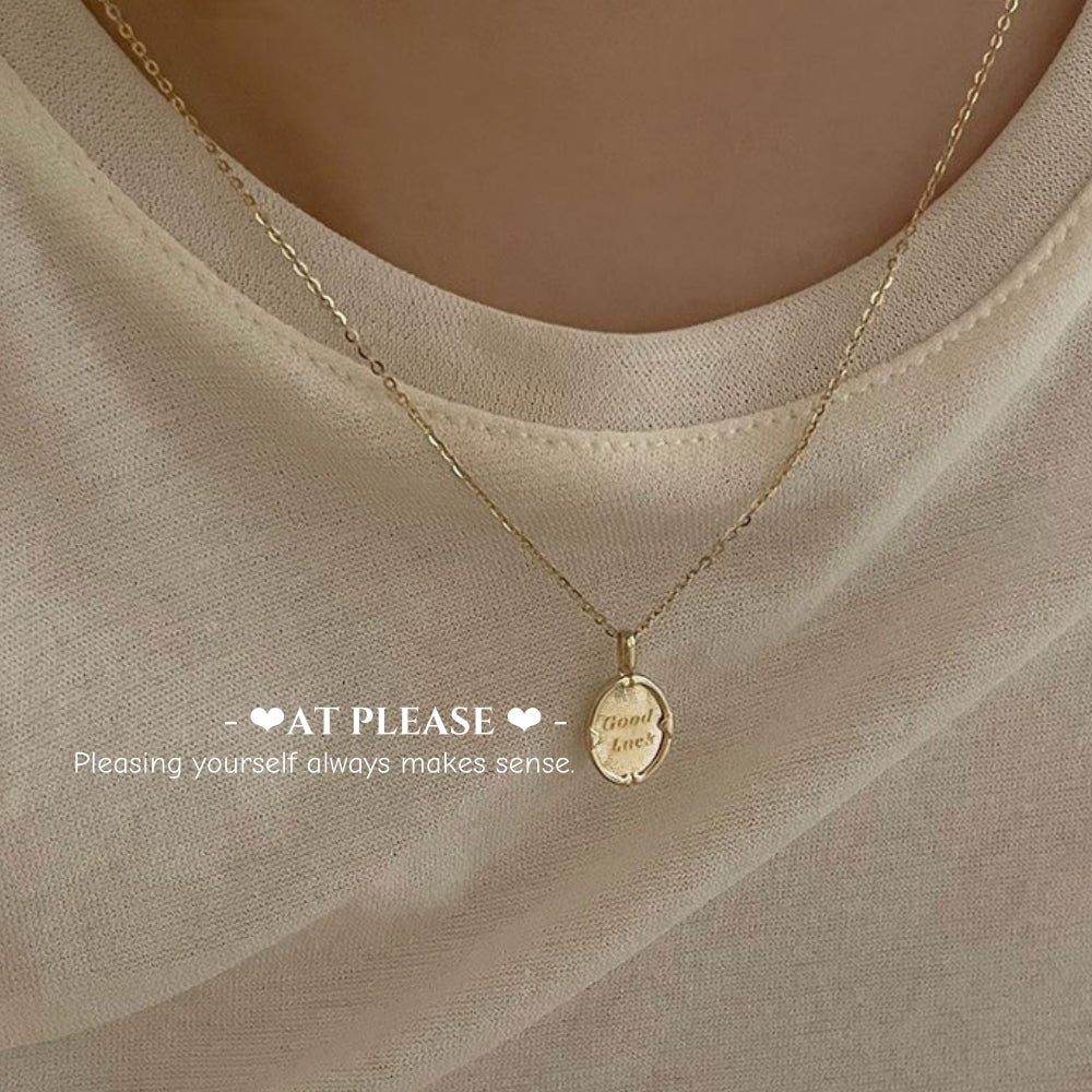 Good Luck Manifestation Necklace - S925 Sterling Silver Oval Pendant with Engraving