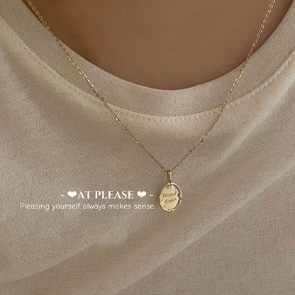 Good Luck Manifestation Necklace - S925 Sterling Silver Oval Pendant with Engraving