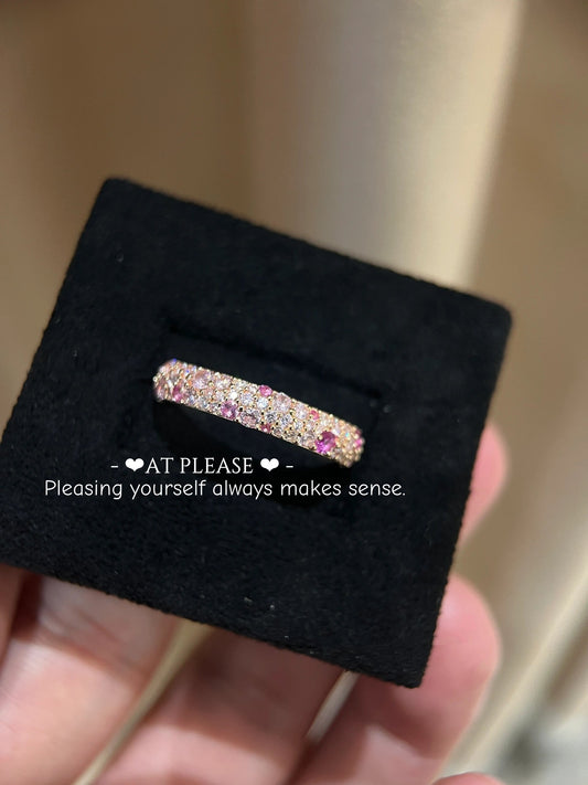 S925 Sterling Silver Rose Gold Gradient Pink ZC Ring - Pave Set Sweet Elegance