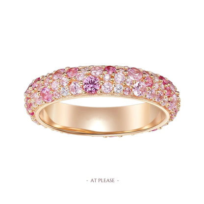 S925 Sterling Silver Rose Gold Gradient Pink ZC Ring - Pave Set Sweet Elegance