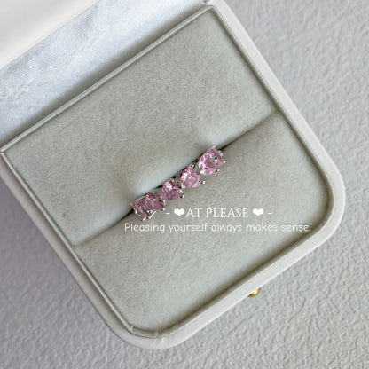 S925 Sterling Silber Rosa Herz Zirkonia Ring | Hochzeitsbankett Nordischer Hit Designer Stil