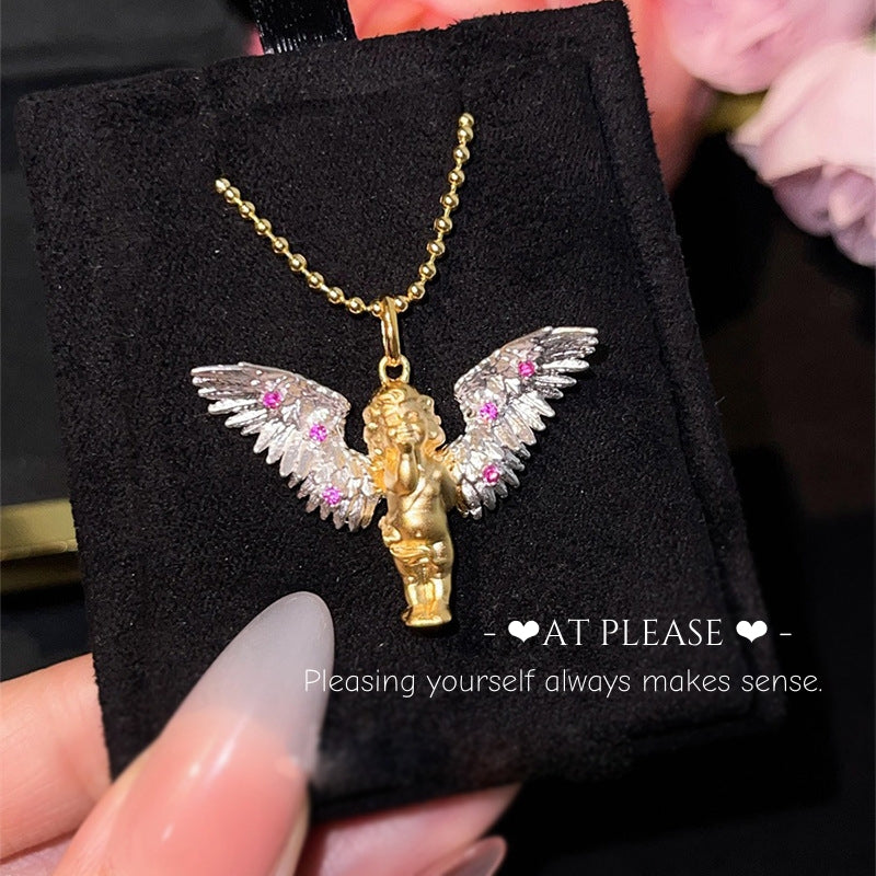 S925 Silver Angel Kiss Necklace | Maillard Vintage Pendant |Symbol of Guardian Love