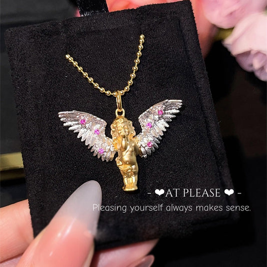 S925 Silver Angel Kiss Necklace | Maillard Vintage Pendant |Symbol of Guardian Love