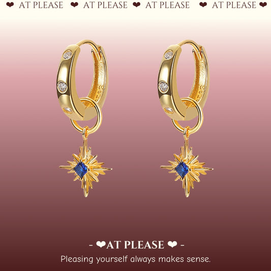 Vintage Style Sapphire-studded Star Pendant p Earrings  - Fashionable Light Luxury