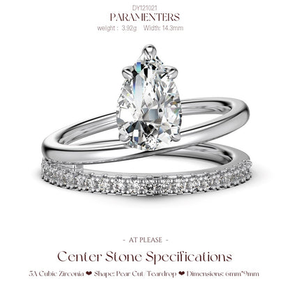 Birnenförmiger Zirkonia-Ring aus 925er Sterlingsilber | Verlobungsring mit Eisschliff-Design, Hochzeitsschmuck