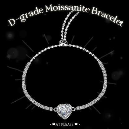 925 Sterling Silver Moissanite Heart Bracelet – Minimalist Sparkle Luxury Design