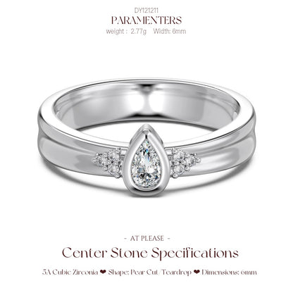 Birnenförmiger Zirkonia-Ring aus 925er Sterlingsilber | Verlobungsring mit Eisschliff-Design, Hochzeitsschmuck